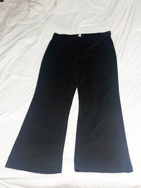 Connected Apparel Womens Black Pull On Pants Wide Leg Stretch 29" Inseam